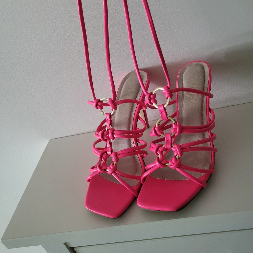 Tie around heels in Neon pink , size 8
